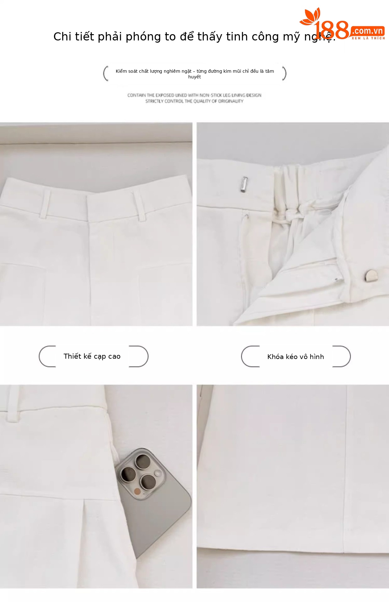 Quần culottes nữ ống rộng cạp cao vải linen phối tơ — Xanh sẫm chi tiết 7