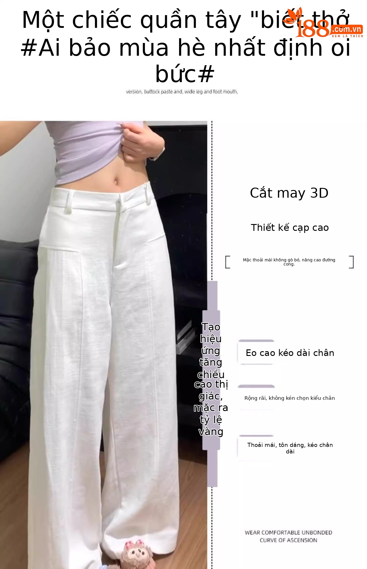 Quần culottes nữ ống rộng cạp cao vải linen phối tơ — Xanh sẫm chi tiết 9