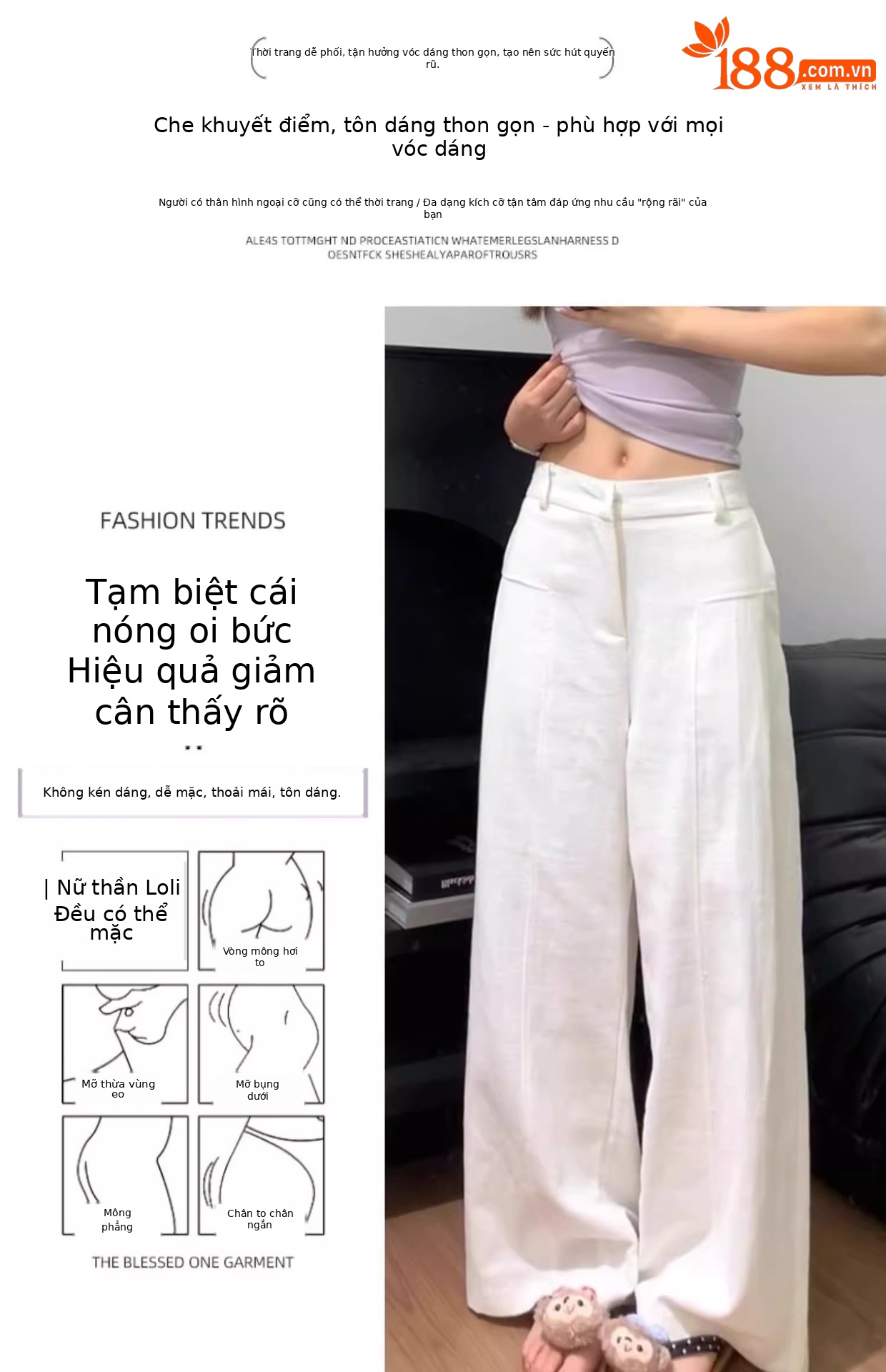 Quần culottes nữ ống rộng cạp cao vải linen phối tơ — Xanh sẫm chi tiết 11
