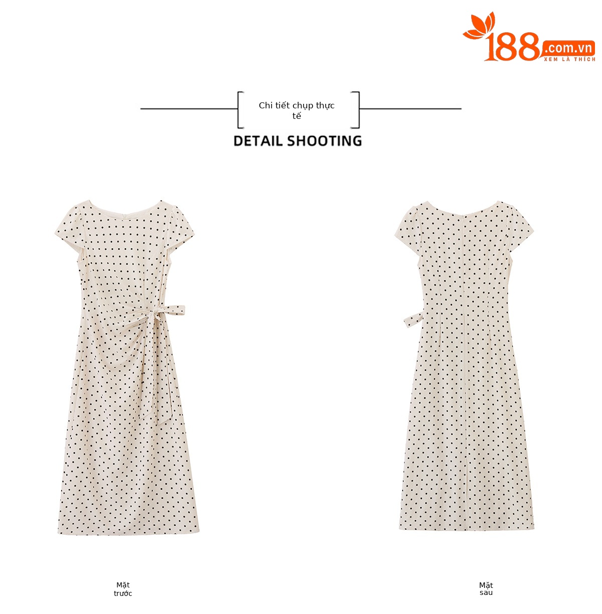 Đầm maxi nữ thắt eo tay ngắn họa tiết chấm bi phong cách nghỉ dưỡng — màu đen, màu trắng chi tiết 23