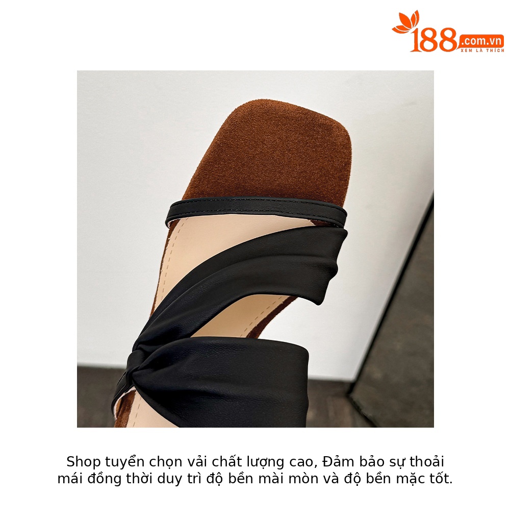 Sandal cao gót nữ mũi vuông quai ngang đế xuồng hở mũi phong cách Pháp — màu đen, màu mơ chi tiết 17