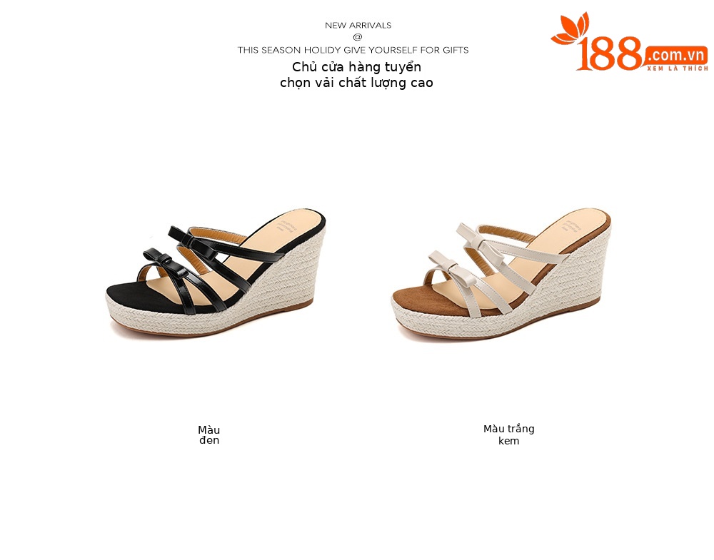 Sandal cao gót nữ quai mảnh mũi hở đế xuồng đan rơm gót 9 cm — màu đen, màu trắng ngà chi tiết 4