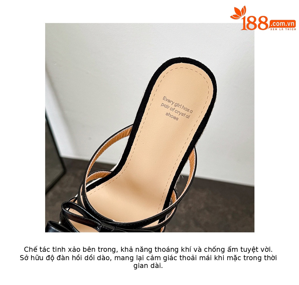 Sandal cao gót nữ quai mảnh mũi hở đế xuồng đan rơm gót 9 cm — màu đen, màu trắng ngà chi tiết 19