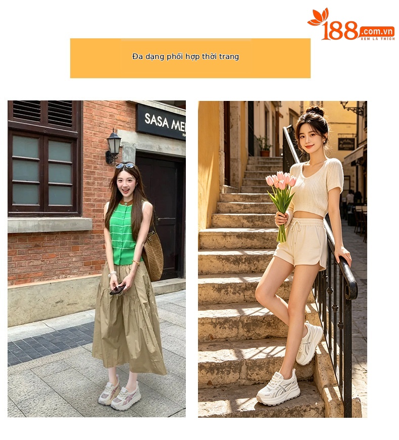 Giày sneaker nữ đế dày phong cách Hàn Quốc, thoáng khí, đế dày 3 cm — Hồng 5092, Trắng 5092 chi tiết 6