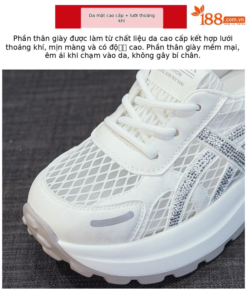 Giày sneaker nữ đế dày phong cách Hàn Quốc, thoáng khí, đế dày 3 cm — Hồng 5092, Trắng 5092 chi tiết 7