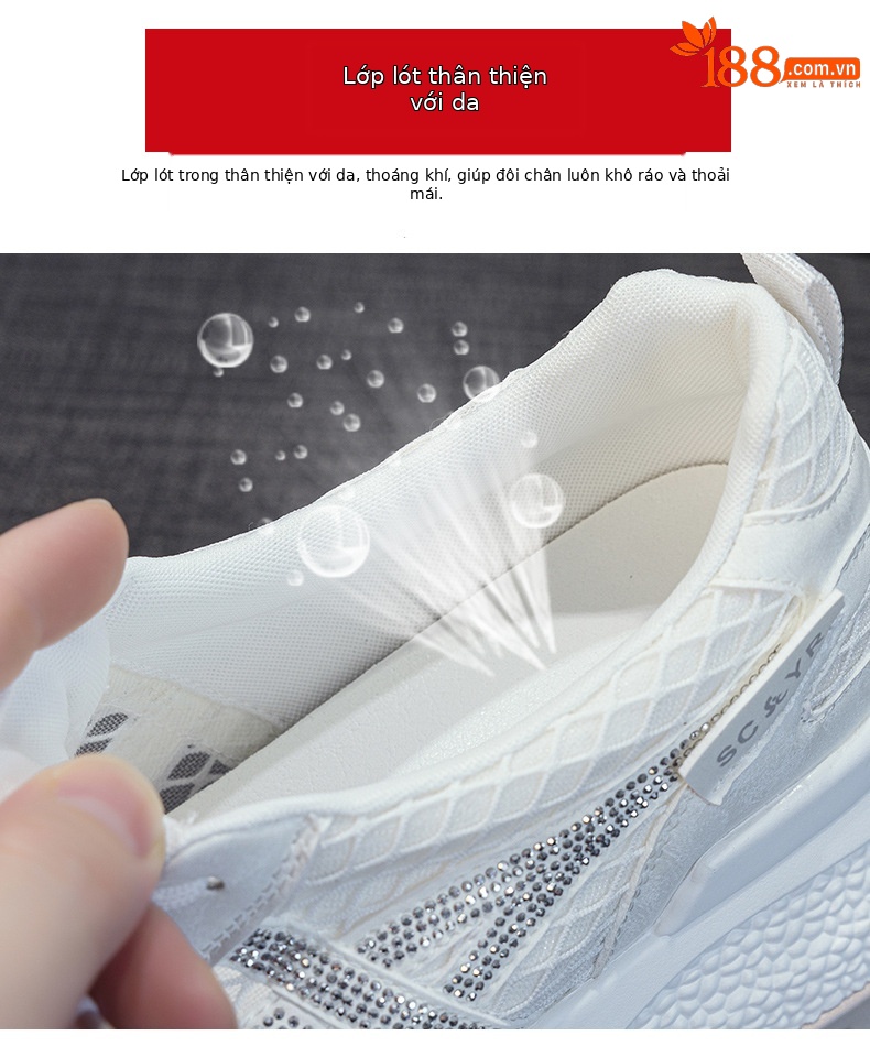 Giày sneaker nữ đế dày phong cách Hàn Quốc, thoáng khí, đế dày 3 cm — Hồng 5092, Trắng 5092 chi tiết 8
