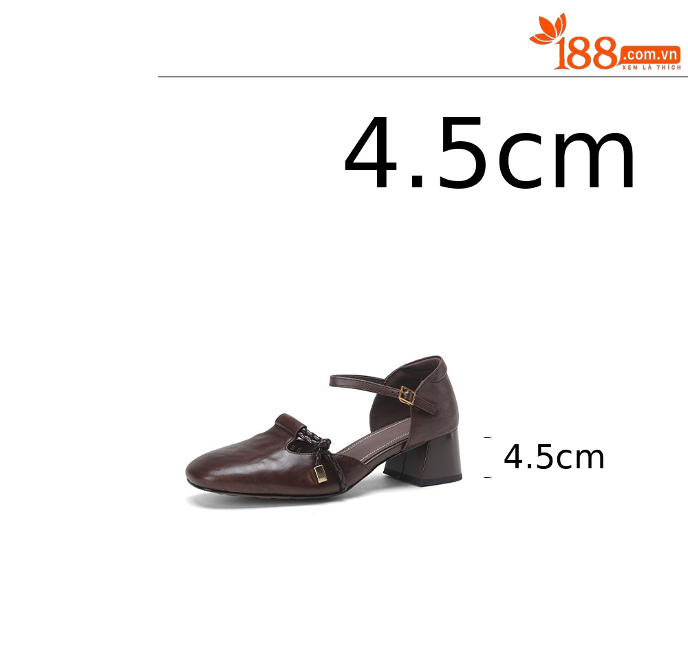 Sandal nữ gót thấp 3 cm quai ngang một khóa, mũi kín gót kín kiểu dáng thanh lịch — Màu nâu (cao 3cm) chi tiết 3