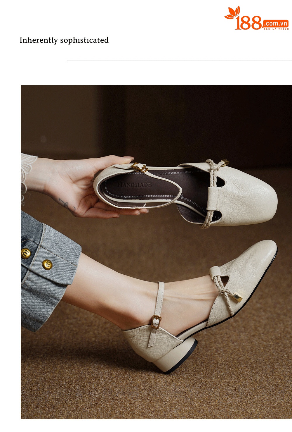 Sandal nữ gót thấp 3 cm quai ngang một khóa, mũi kín gót kín kiểu dáng thanh lịch — Màu nâu (cao 3cm) chi tiết 4