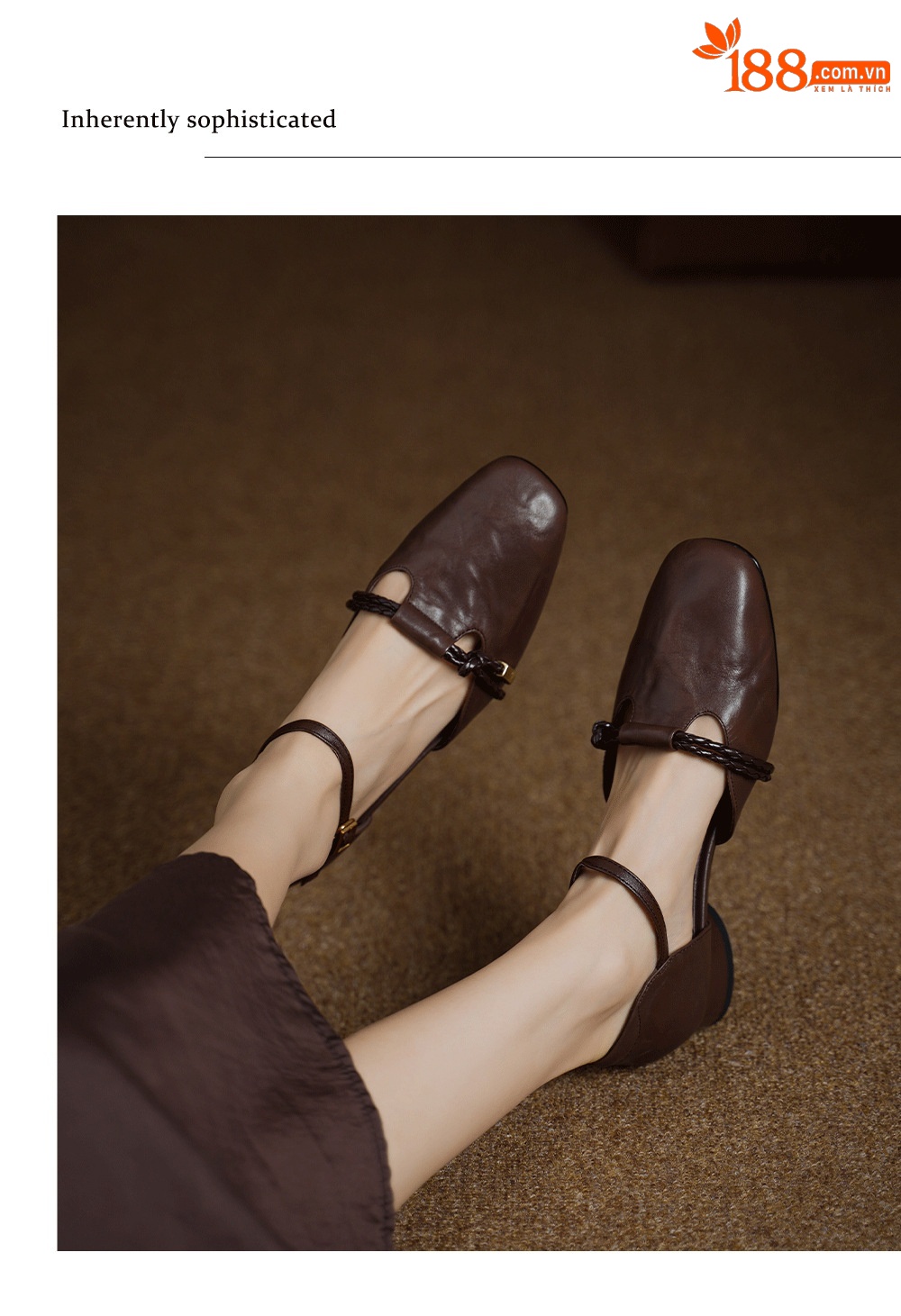 Sandal nữ gót thấp 3 cm quai ngang một khóa, mũi kín gót kín kiểu dáng thanh lịch — Màu nâu (cao 3cm) chi tiết 6