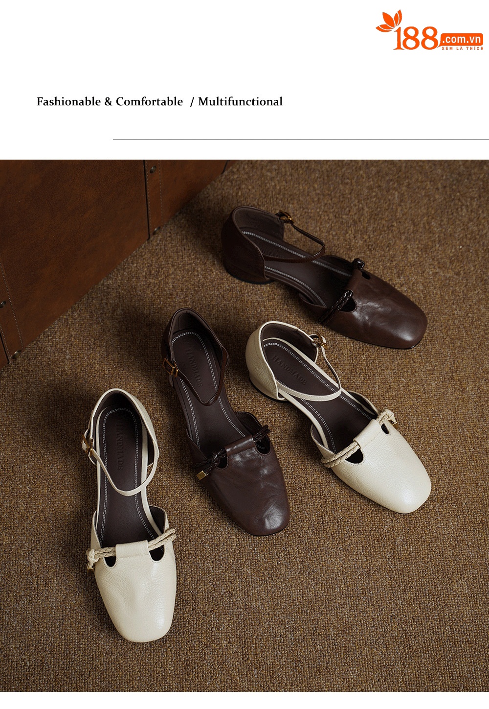 Sandal nữ gót thấp 3 cm quai ngang một khóa, mũi kín gót kín kiểu dáng thanh lịch — Màu nâu (cao 3cm) chi tiết 11