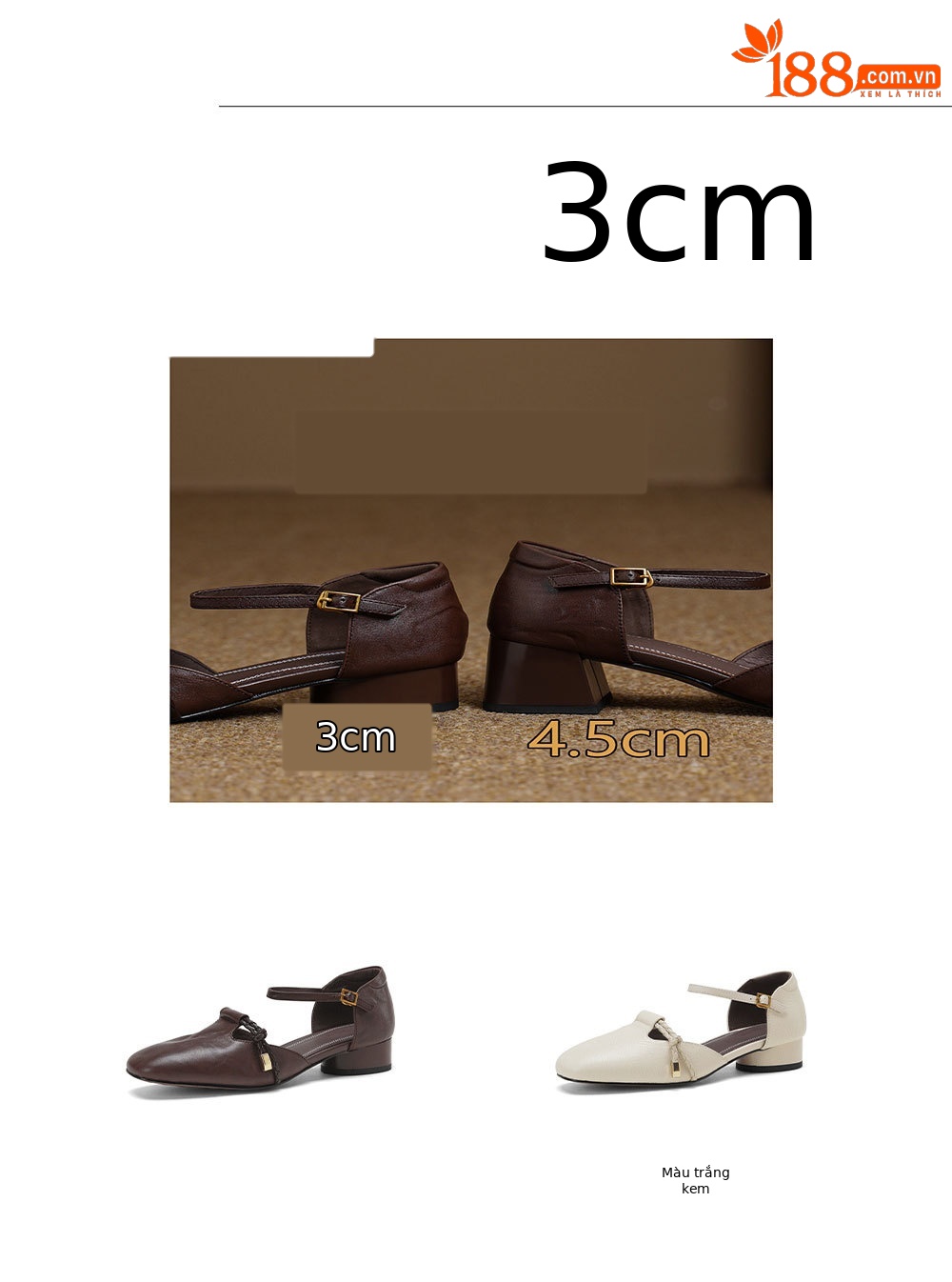 Sandal nữ gót thấp 3 cm quai ngang một khóa, mũi kín gót kín kiểu dáng thanh lịch — Màu nâu (cao 3cm) chi tiết 1