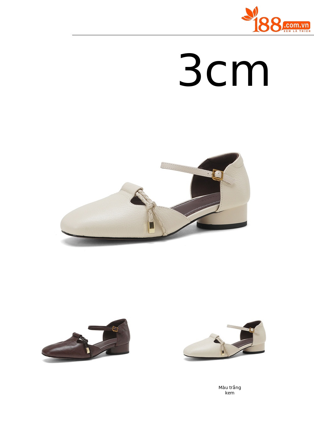 Sandal nữ gót thấp 3 cm quai ngang một khóa, mũi kín gót kín kiểu dáng thanh lịch — Màu nâu (cao 3cm) chi tiết 2