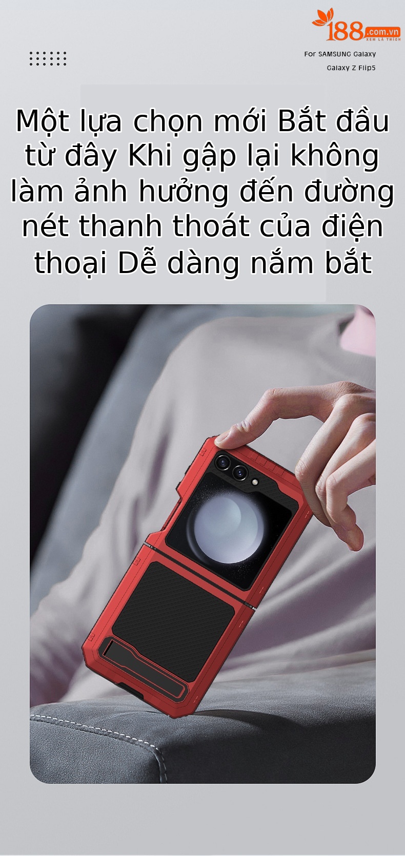 Ốp lưng Samsung Z Flip5/Flip4 kim loại gập toàn bộ chống rơi có giá đỡ — Đen, Đỏ chi tiết 3