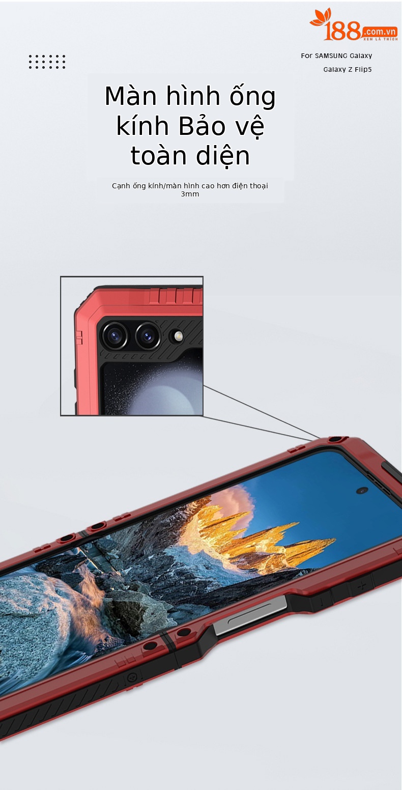Ốp lưng Samsung Z Flip5/Flip4 kim loại gập toàn bộ chống rơi có giá đỡ — Đen, Đỏ chi tiết 8