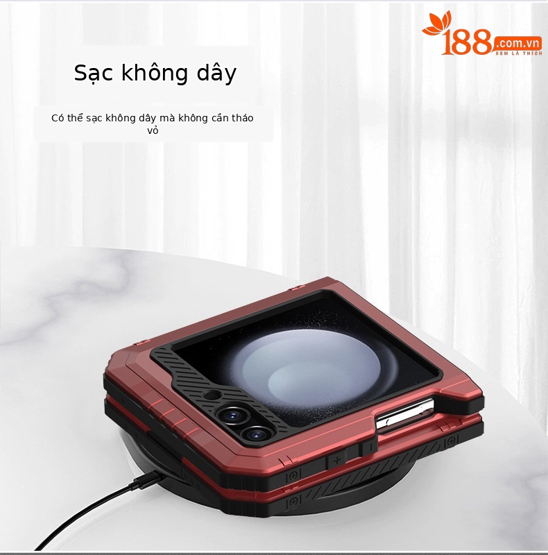 Ốp lưng Samsung Z Flip5/Flip4 kim loại gập toàn bộ chống rơi có giá đỡ — Đen, Đỏ chi tiết 9