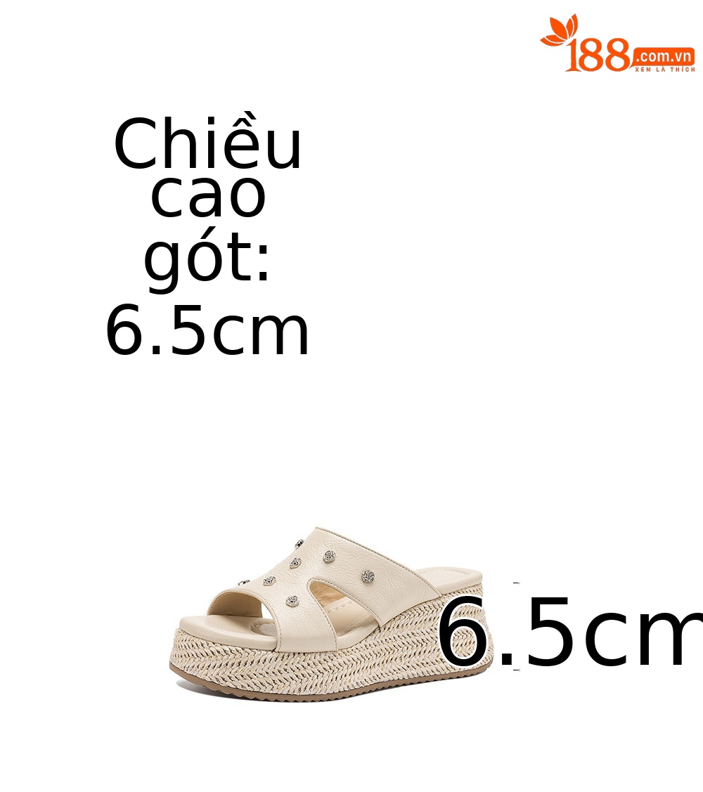 Dép sandal nữ đế dày da cừu họa tiết hoa — Trà sữa màu chi tiết 4