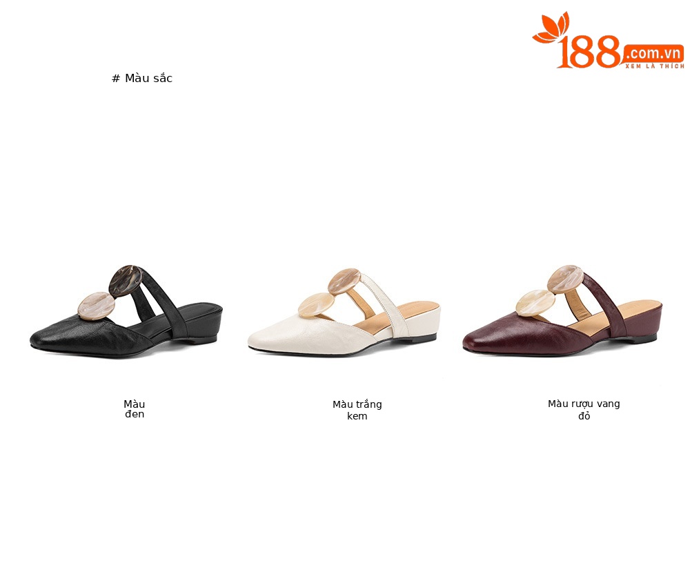 Sandal nữ da dê mũi kín gót thấp phong cách vỏ sò — đen chi tiết 3