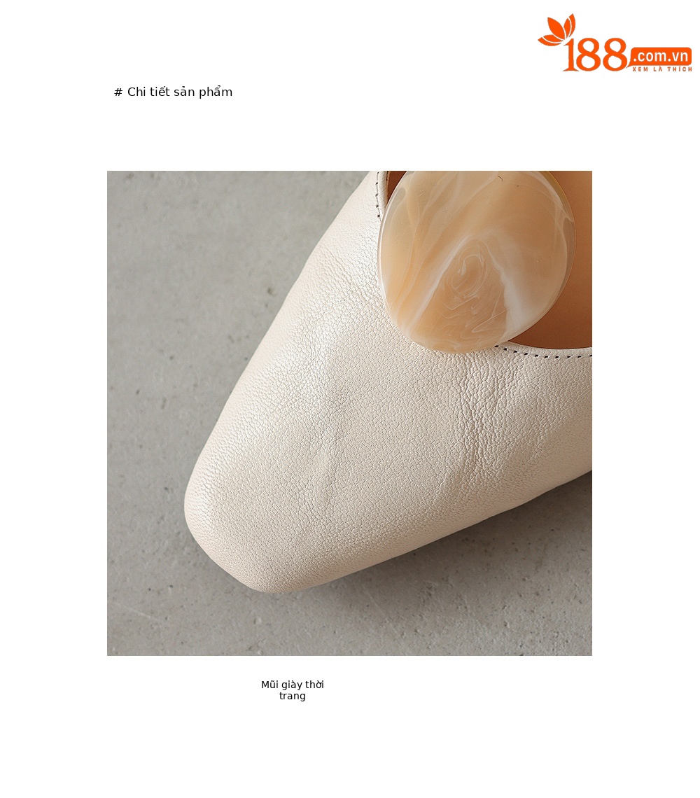 Sandal nữ da dê mũi kín gót thấp phong cách vỏ sò — đen chi tiết 4