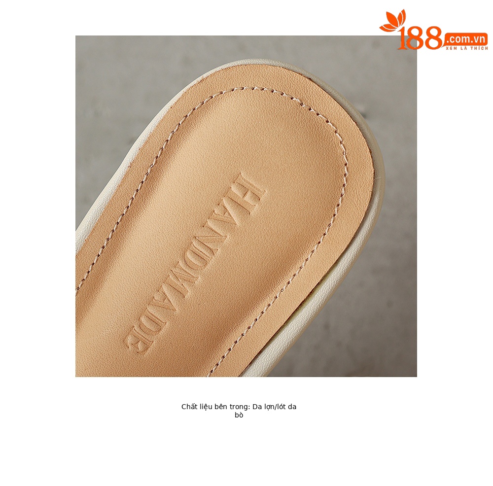 Sandal nữ da dê mũi kín gót thấp phong cách vỏ sò — đen chi tiết 7
