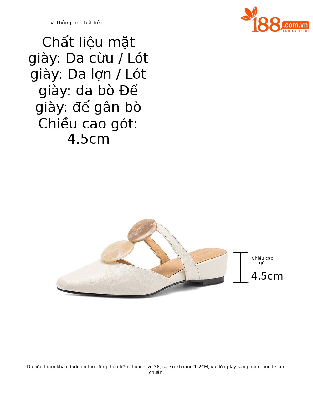 Sandal nữ da dê mũi kín gót thấp phong cách vỏ sò — đen chi tiết 2