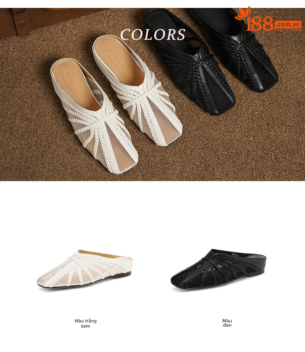Dép sandal nữ mũi nhọn quai chữ V đế xuồng cao 7 cm, chất liệu lưới ren họa tiết hoa — đen chi tiết 3