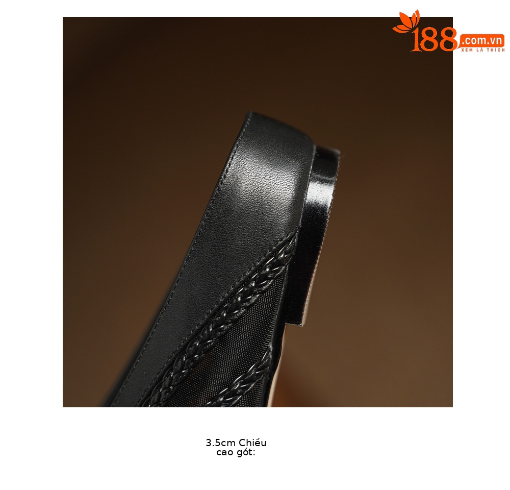 Dép sandal nữ mũi nhọn quai chữ V đế xuồng cao 7 cm, chất liệu lưới ren họa tiết hoa — đen chi tiết 17