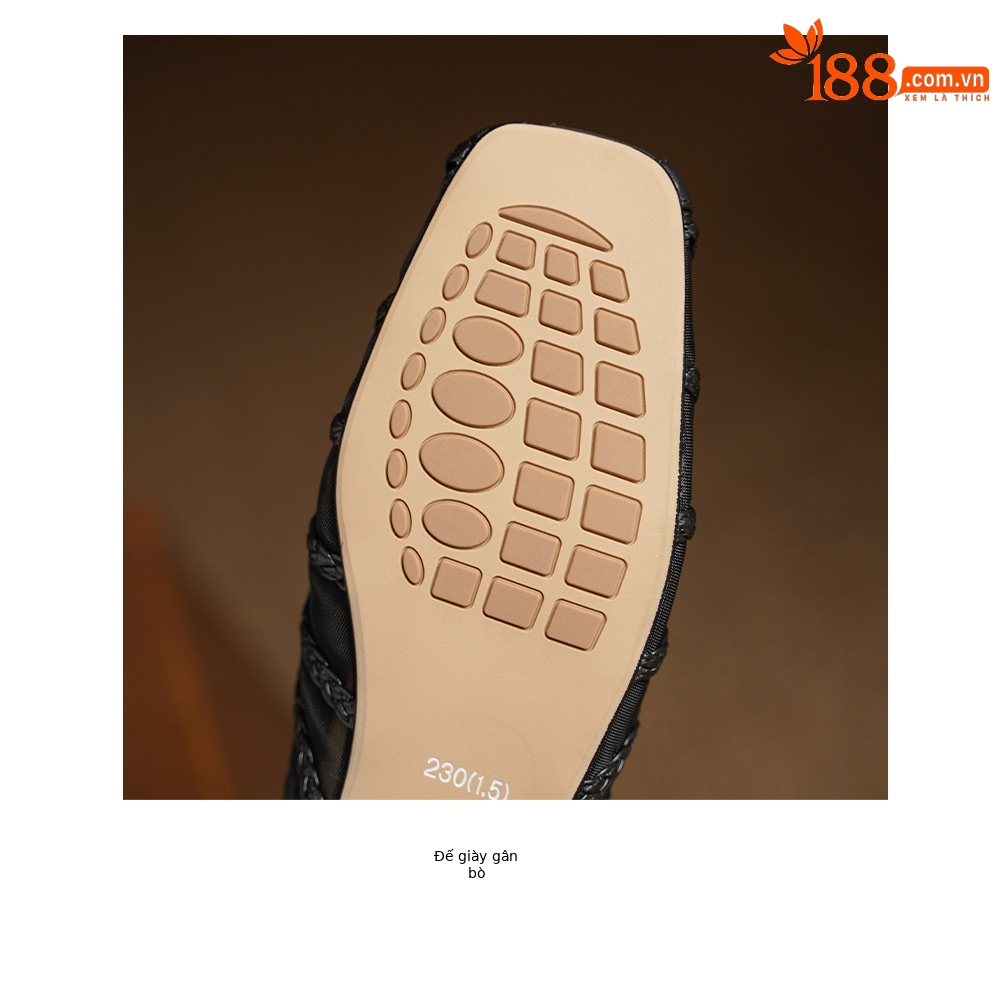Dép sandal nữ mũi nhọn quai chữ V đế xuồng cao 7 cm, chất liệu lưới ren họa tiết hoa — đen chi tiết 18