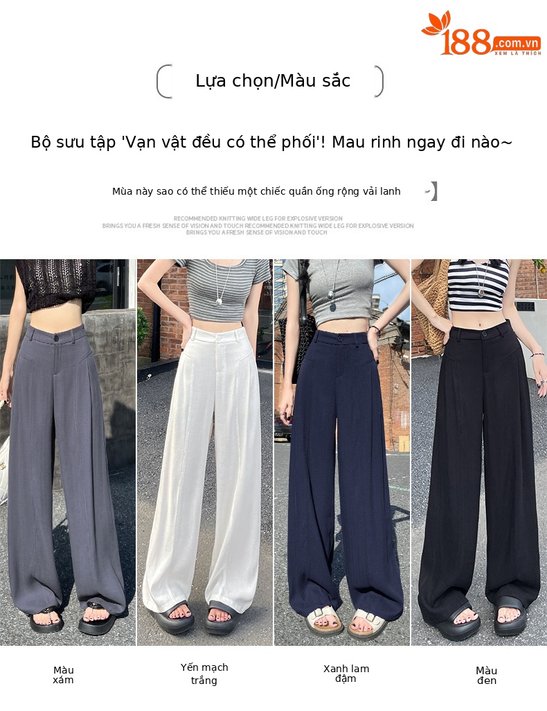 Quần culottes nữ ống rộng vải linen phối sọc, cạp cao dáng suông — Sâu Xám - Cao chi tiết 2