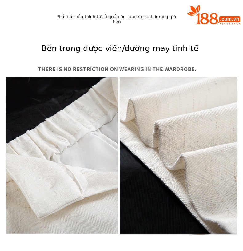 Quần culottes nữ ống rộng vải linen phối sọc, cạp cao dáng suông — Sâu Xám - Cao chi tiết 4
