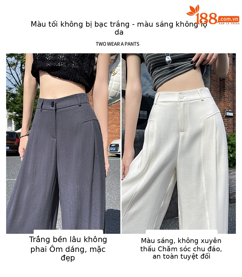 Quần culottes nữ ống rộng vải linen phối sọc, cạp cao dáng suông — Sâu Xám - Cao chi tiết 7