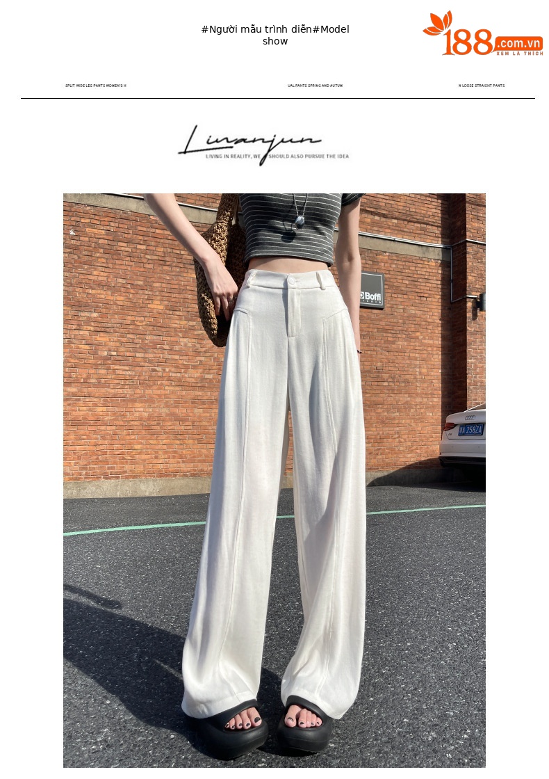 Quần culottes nữ ống rộng vải linen phối sọc, cạp cao dáng suông — Sâu Xám - Cao chi tiết 10