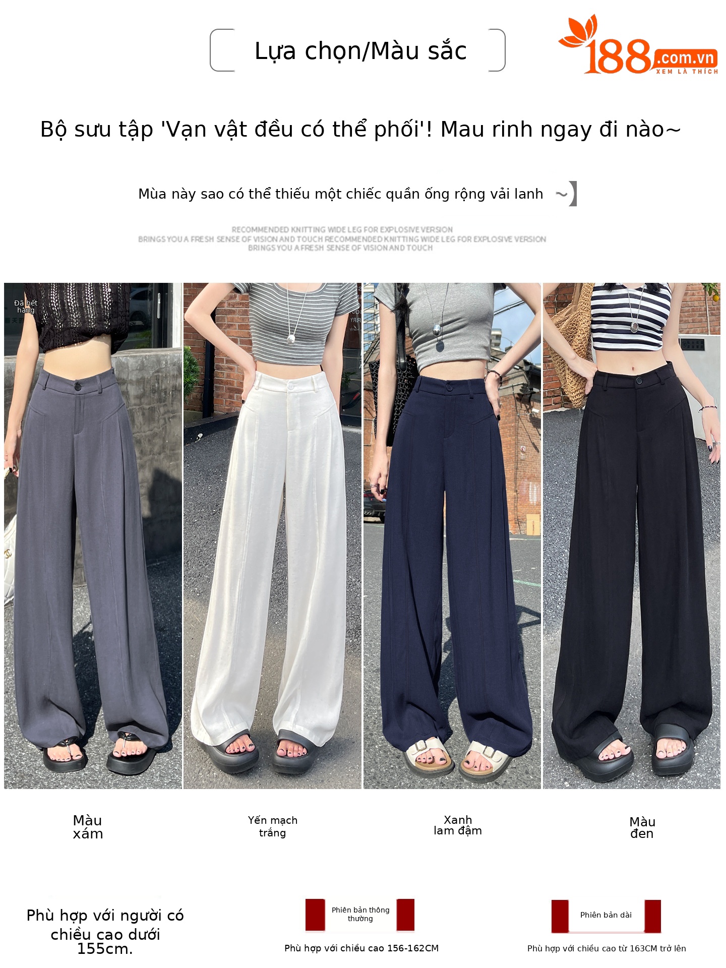 Quần culottes nữ ống rộng vải linen phối sọc, cạp cao dáng suông — Sâu Xám - Cao