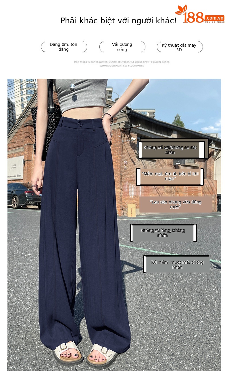 Quần culottes nữ ống rộng vải linen phối sọc, cạp cao dáng suông — Sâu Xám - Cao chi tiết 6