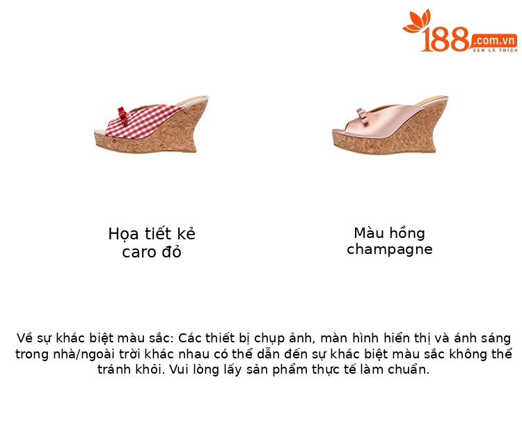 Sandal cao gót nữ mũi cá hở ngón, đế xuồng dày, nơ bướm, gót siêu cao 12 cm — Kẻ đỏ, Hồng sâm panh chi tiết 4