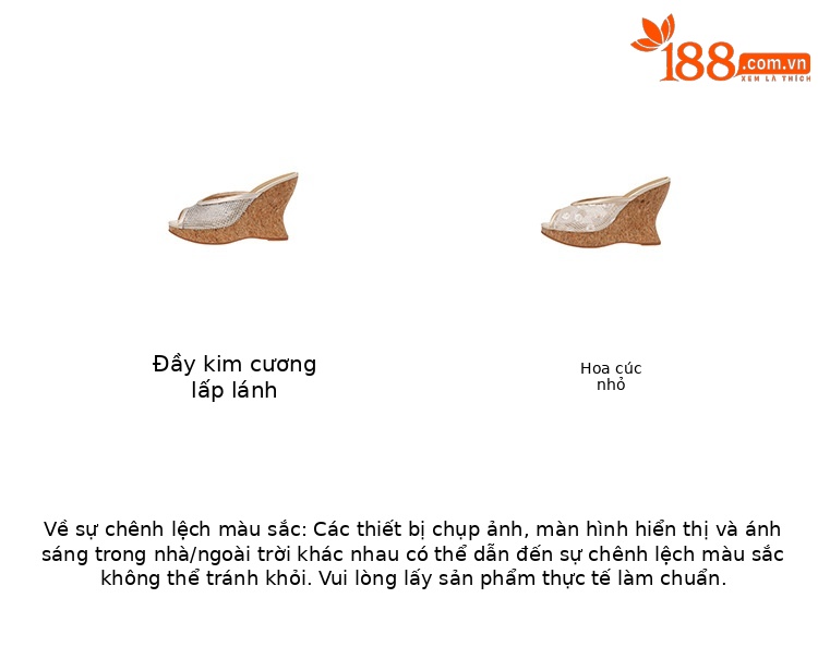 Sandal cao gót nữ hở mũi phong cách nghỉ dưỡng, đế xuồng thoáng khí, ren lưới, quai ngang, gót siêu cao — Hoa cúc nhỏ, Đính kim cương lấp lánh chi tiết 4