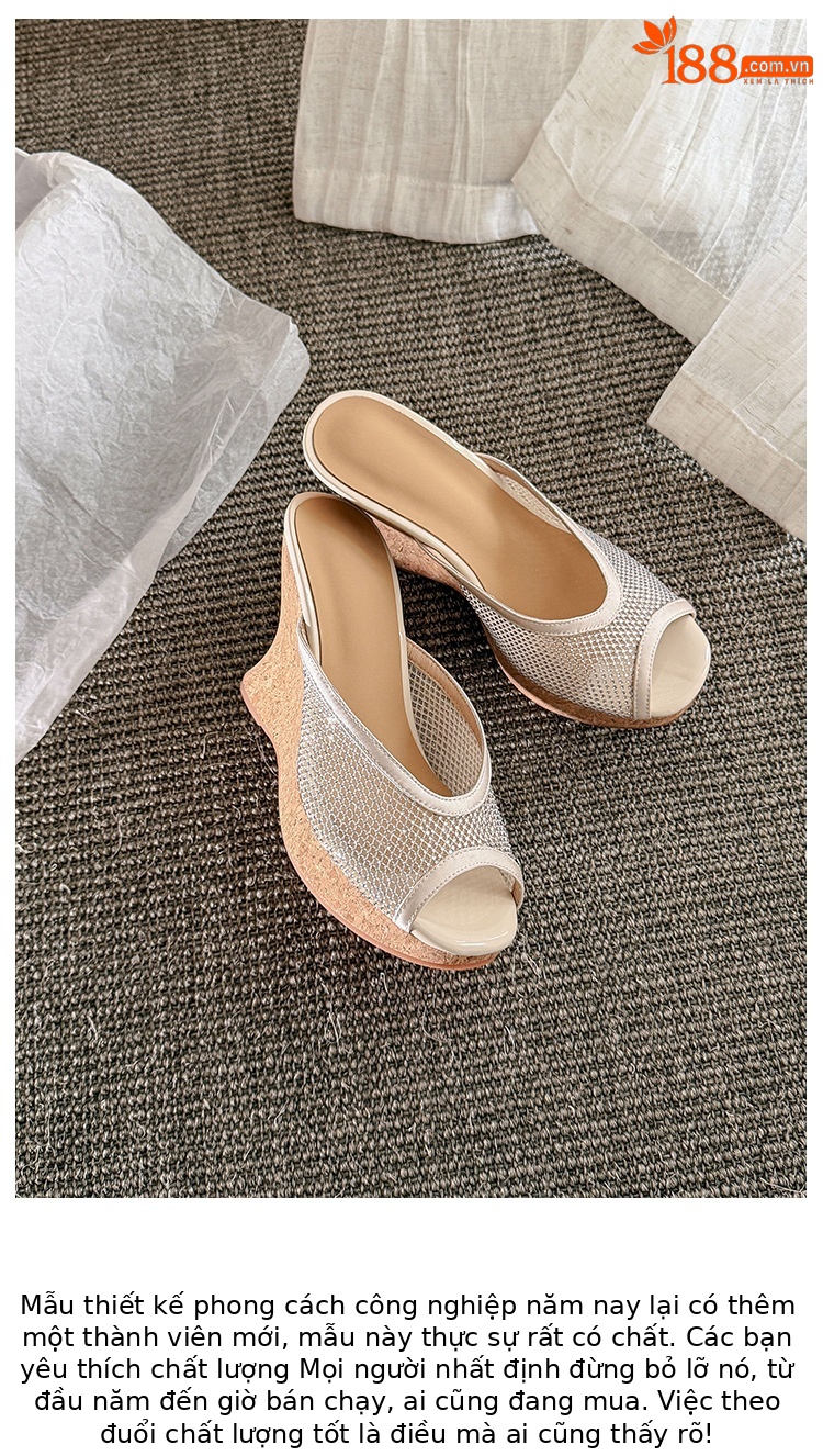 Sandal cao gót nữ hở mũi phong cách nghỉ dưỡng, đế xuồng thoáng khí, ren lưới, quai ngang, gót siêu cao — Hoa cúc nhỏ, Đính kim cương lấp lánh chi tiết 7
