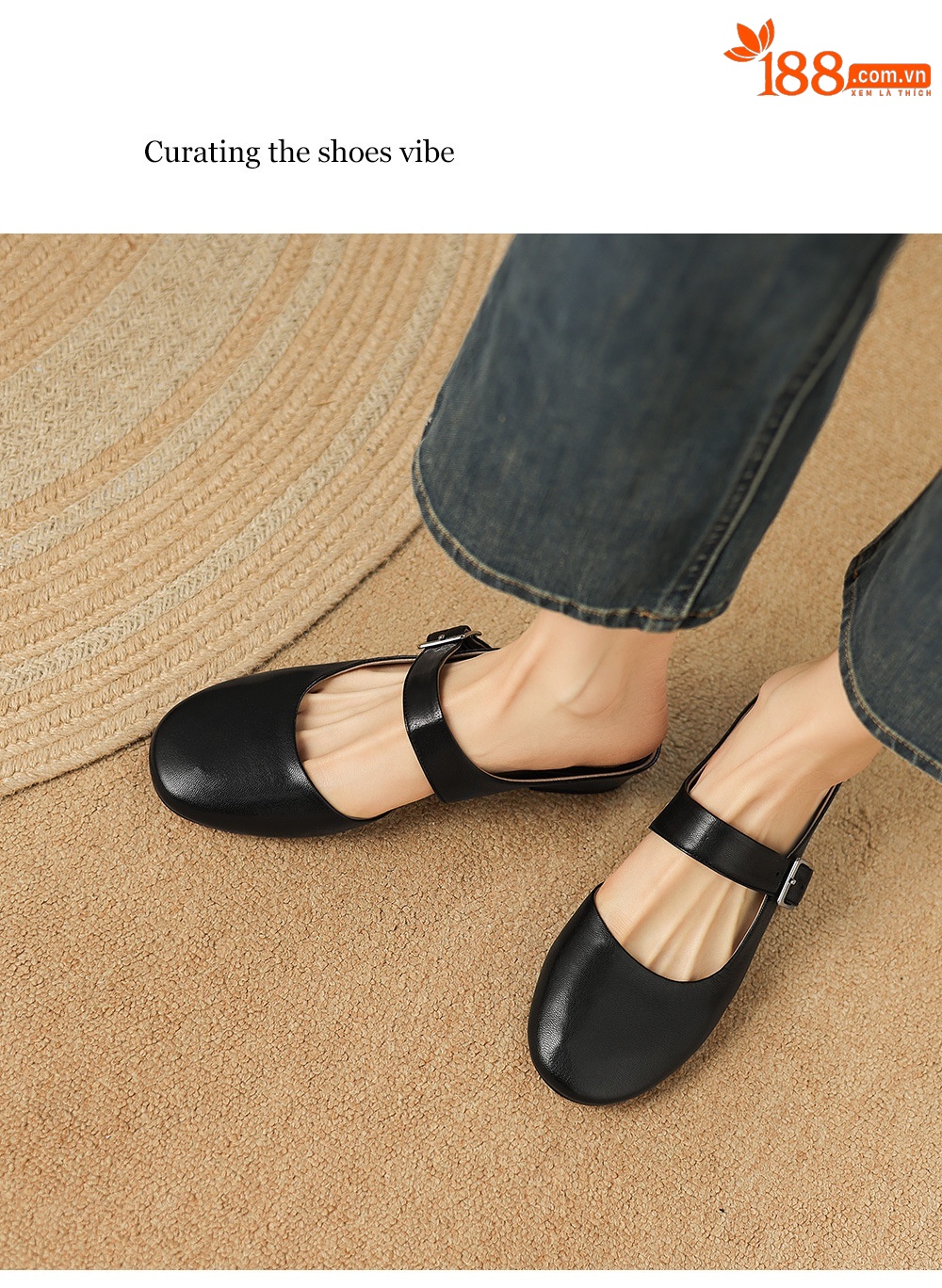 Sandal nữ quai chữ V đế bệt mũi tròn hở gót — đen chi tiết 10