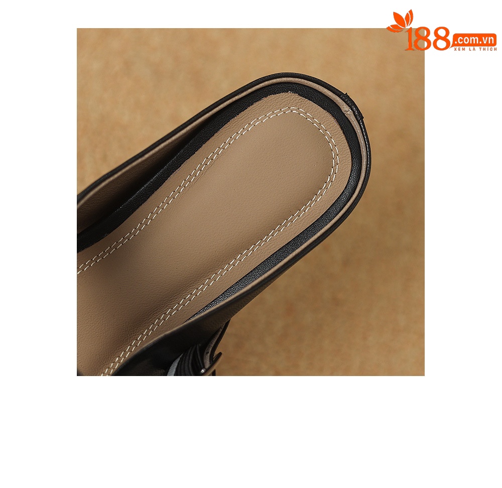 Sandal nữ quai chữ V đế bệt mũi tròn hở gót — đen chi tiết 15