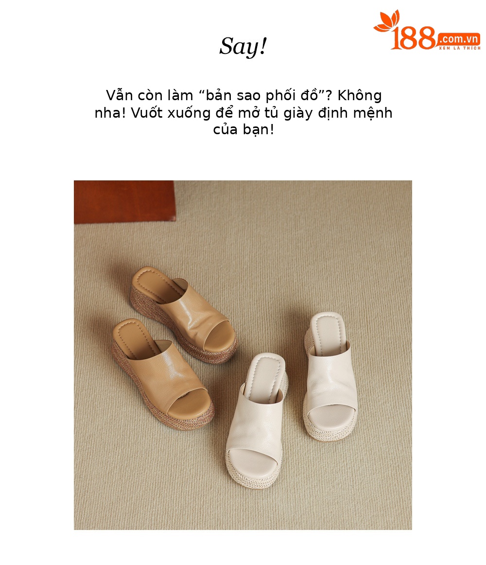 Dép sandal nữ quai ngang đế xuồng bệt gót thấp mũi hở chất liệu da cừu — màu trắng ngà, màu mơ chi tiết 2