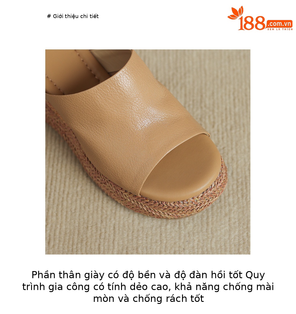 Dép sandal nữ quai ngang đế xuồng bệt gót thấp mũi hở chất liệu da cừu — màu trắng ngà, màu mơ chi tiết 5