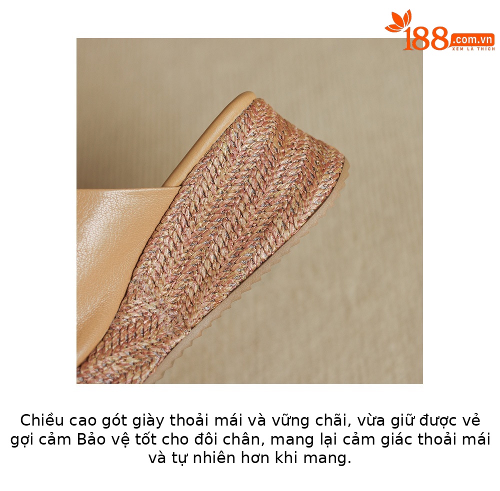 Dép sandal nữ quai ngang đế xuồng bệt gót thấp mũi hở chất liệu da cừu — màu trắng ngà, màu mơ chi tiết 6