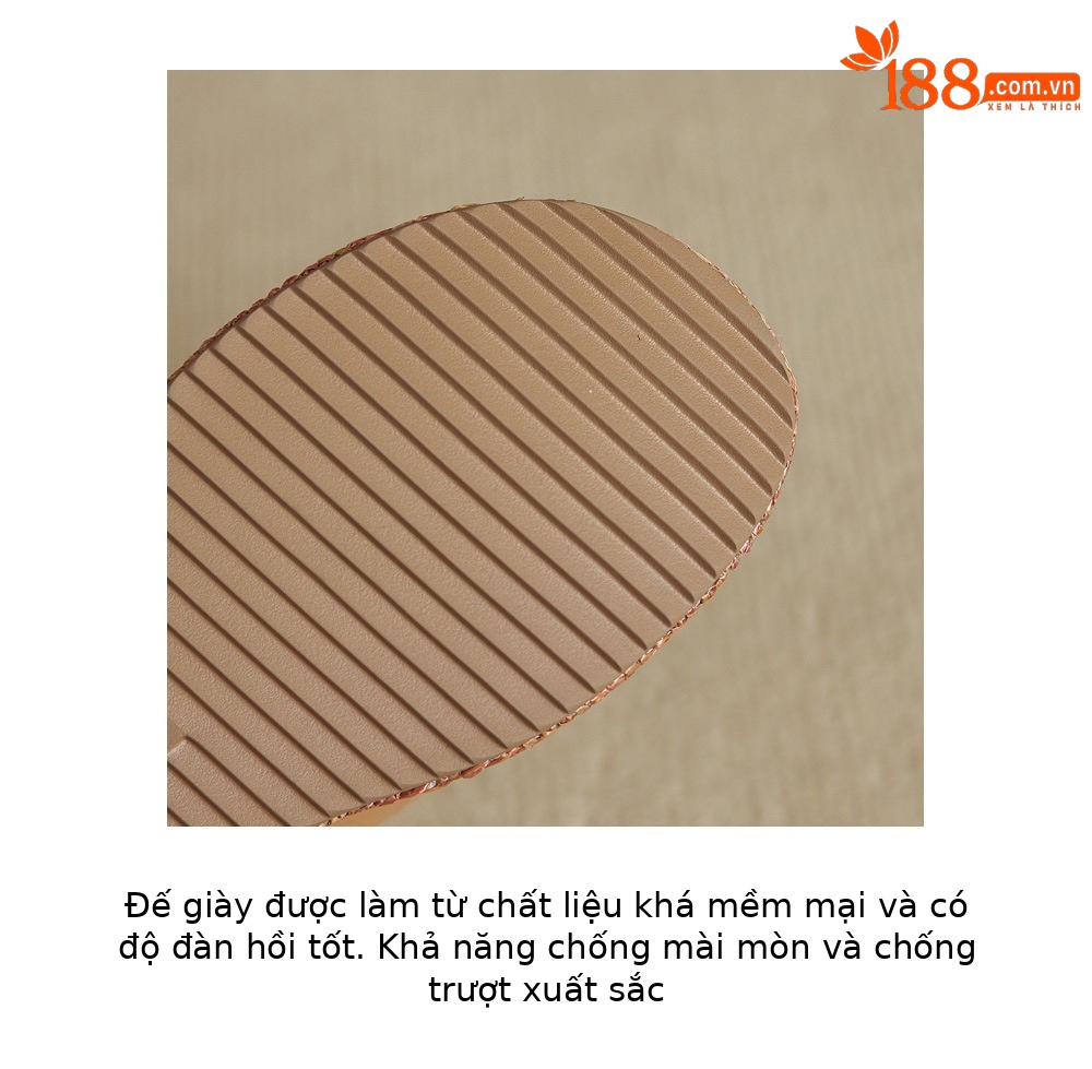 Dép sandal nữ quai ngang đế xuồng bệt gót thấp mũi hở chất liệu da cừu — màu trắng ngà, màu mơ chi tiết 7