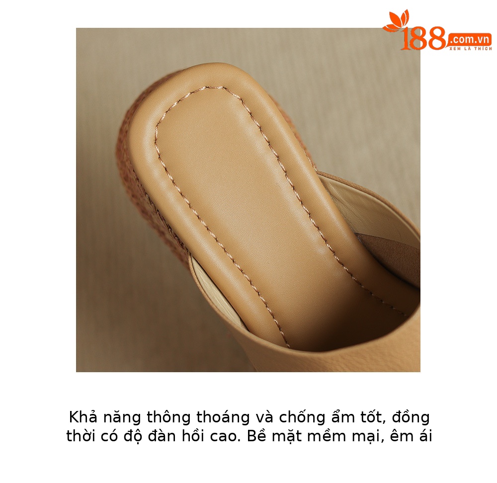 Dép sandal nữ quai ngang đế xuồng bệt gót thấp mũi hở chất liệu da cừu — màu trắng ngà, màu mơ chi tiết 8