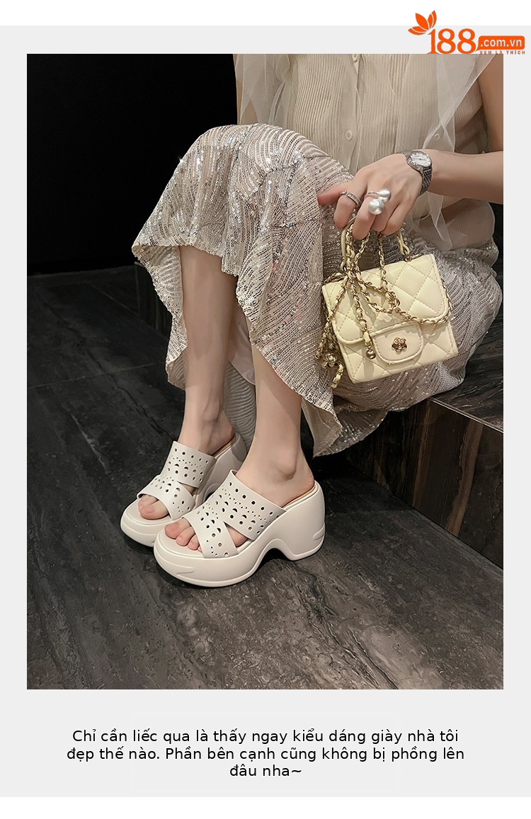 Sandal cao gót nữ hở mũi đế xuồng 10 cm, chất da bò thượng hạng, quai ngang thoáng khí — màu đen, màu trắng ngà chi tiết 4