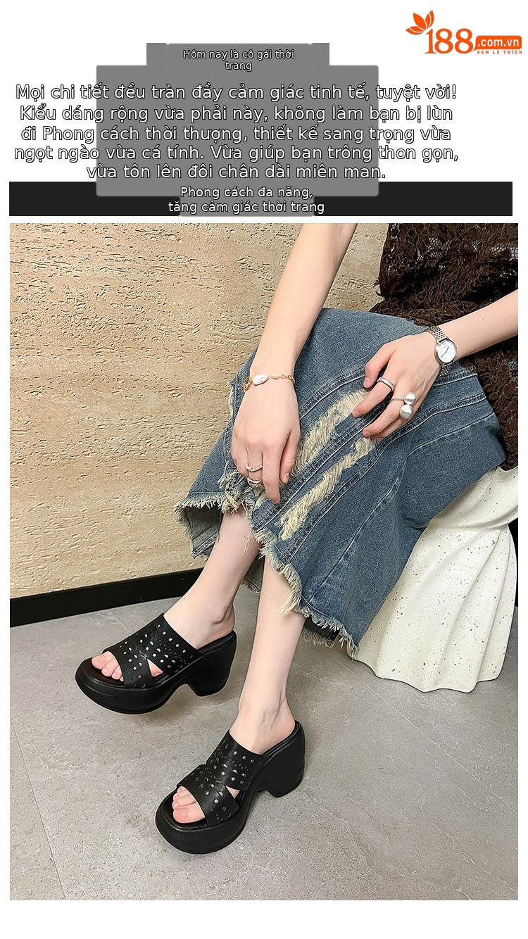 Sandal cao gót nữ hở mũi đế xuồng 10 cm, chất da bò thượng hạng, quai ngang thoáng khí — màu đen, màu trắng ngà chi tiết 1