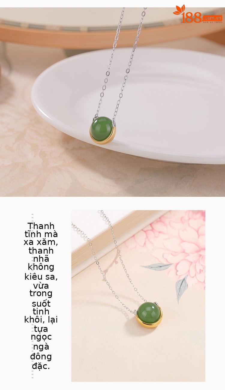 Mặt dây chuyền bạc S925 đính ngọc bích Hotan – Jasper Thanh Đảo – Mã não đỏ kiểu Trung Quốc — Dây xích - Chain chi tiết 4