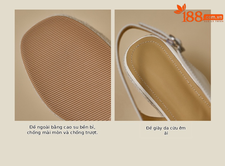 Sandal cao gót nữ hở mũi quai ngang đế xuồng gót 9 cm — màu trắng ngà, bạc chi tiết 6