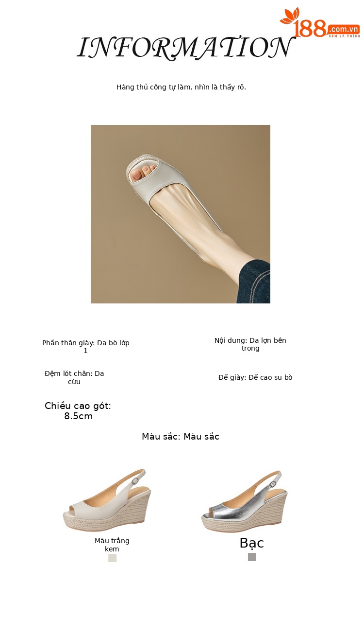 Sandal cao gót nữ hở mũi quai ngang đế xuồng gót 9 cm — màu trắng ngà, bạc chi tiết 2
