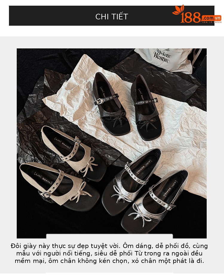 Sandal xỏ ngón đế bệt thiết kế độc đáo nơ bướm quai ngang La Mã — màu đen, màu mơ, bạc chi tiết 1