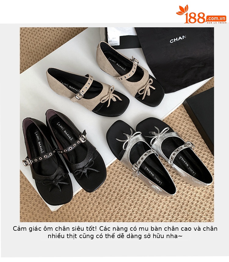 Sandal xỏ ngón đế bệt thiết kế độc đáo nơ bướm quai ngang La Mã — màu đen, màu mơ, bạc chi tiết 3